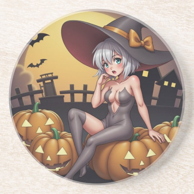 Halloween Het Anime Häxa på Jack-O-Lyktan Underlägg (Framsidan)