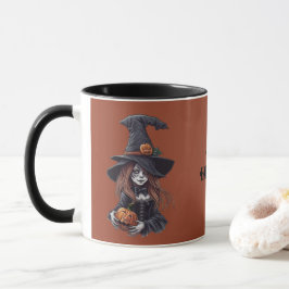 Halloween-Hexe mit Kürbis -  Mugg