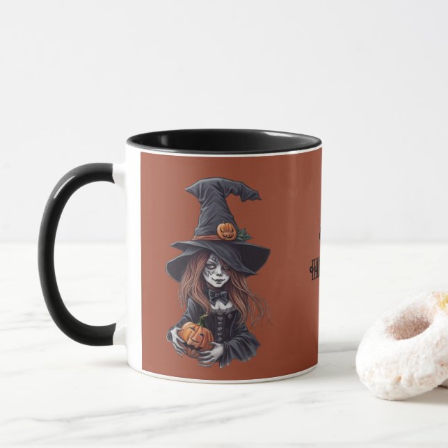 Halloween-Hexe mit Kürbis -  Mugg (Med munk)