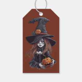 Halloween-Hexe mit Kürbis -  Presentetikett