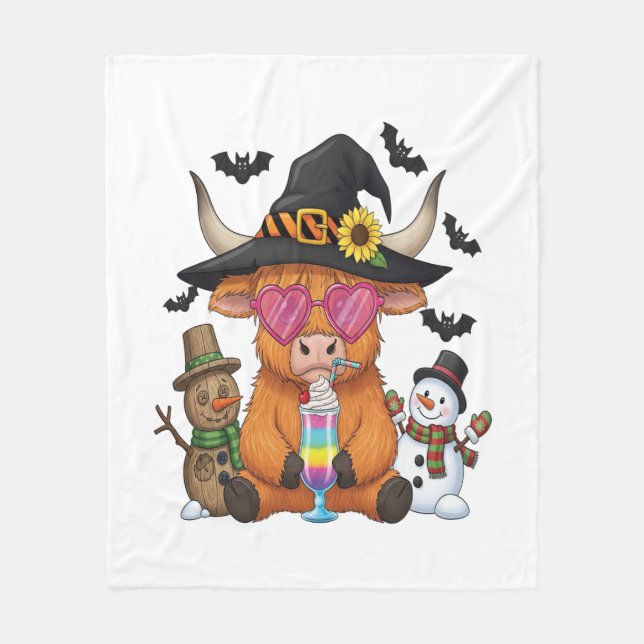 Halloween Highland Cow (2) Fleecefilt (Framsidan)