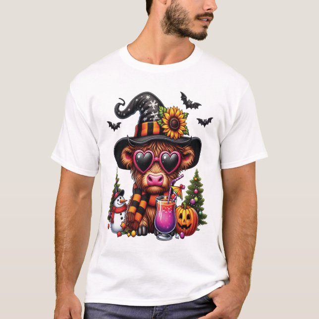 Halloween Highland Cow 2 T Shirt (Framsida)
