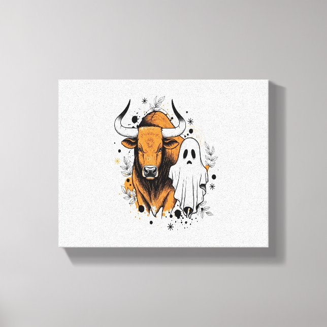 Halloween Highland Cow Cute Fall Canvastryck (Framsida)