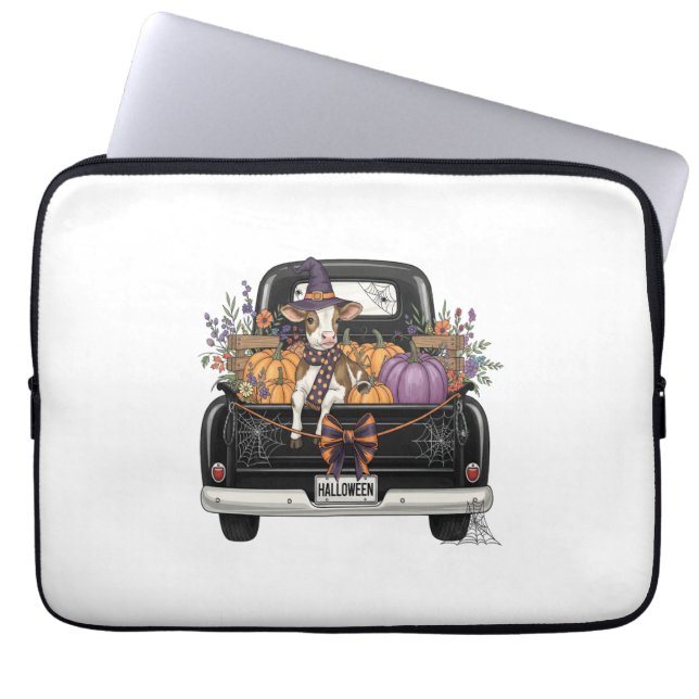 Halloween Highland Cow med Lastbil Laptop Fodral (Framsidan)