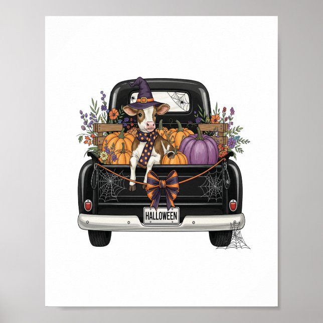Halloween Highland Cow med Lastbil Poster (Framsidan)