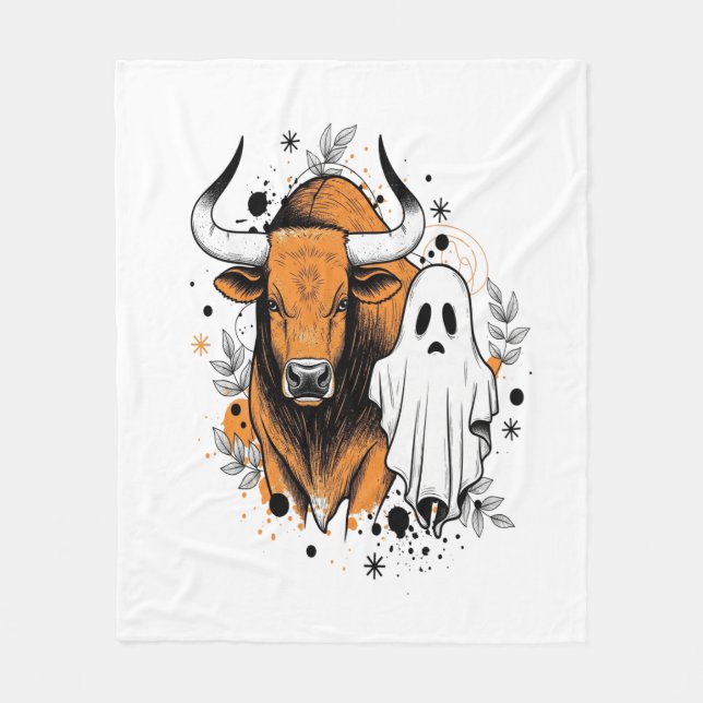 Halloween Highland Cow Pumpkin Fleecefilt (Framsidan)
