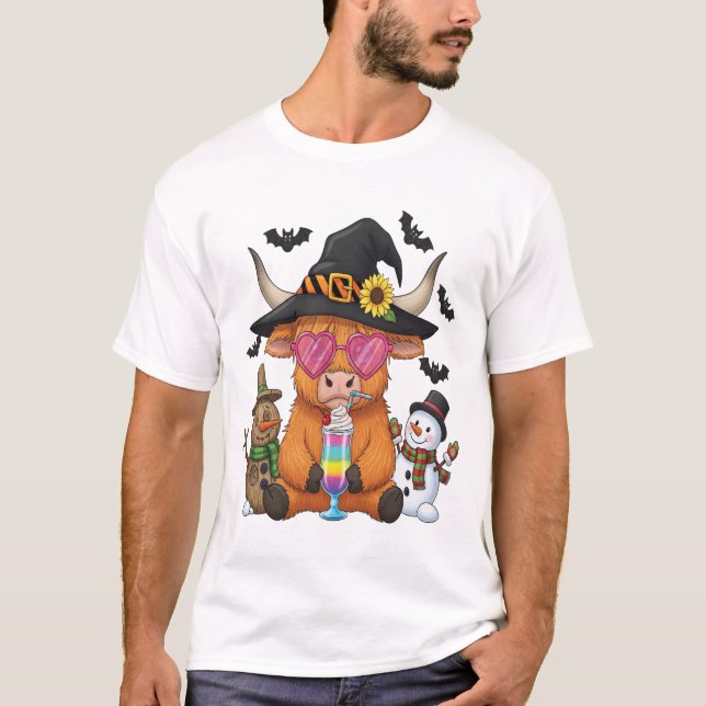 Halloween Highland Ko (2) T Shirt (Framsida)