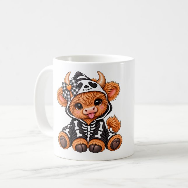 Halloween Highland Ko Mug Skelett Kaffemugg (Framsida vänster)