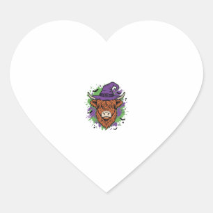 Halloween Highland Ko Witches Hatt Vintage Vektor_ Hjärtformat Klistermärke