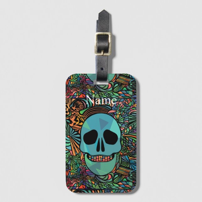 Halloween Hippie Skull Thunder_Cove Bagagebricka (Framsida vertikal)
