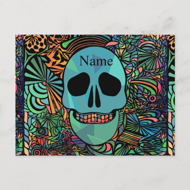 Halloween Hippie Skull Thunder_Cove Helg Vykort (Framsida)