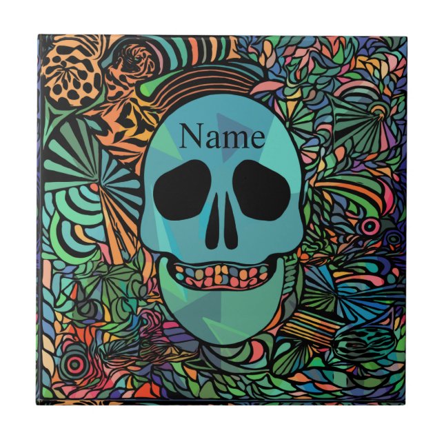 Halloween Hippie Skull Thunder_Cove Kakelplatta (Framsidan)