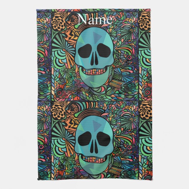 Halloween Hippie Skull Thunder_Cove Kökshandduk (Vertikal)