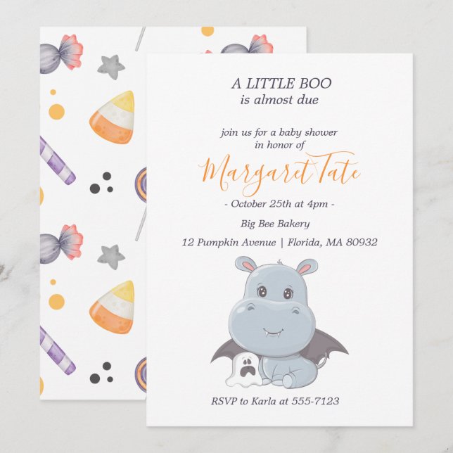 Halloween Hippopotamus Little Boo Baby Shower Inbjudningar (Fram/baksida)