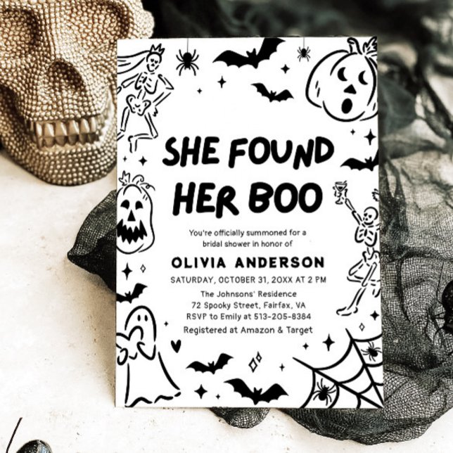 Halloween hittade sin Boo-Möhippa Inbjudningar (Halloween She Found Her Boo Bridal Shower Invitation)