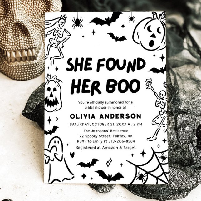Halloween hittade sin Boo-Möhippa Inbjudningar (Halloween She Found Her Boo Bridal Shower Invitation)
