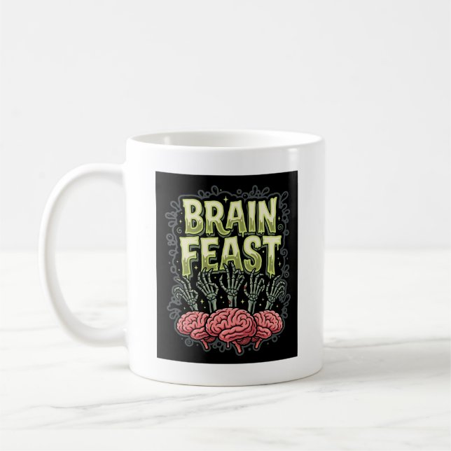 Halloween Hjärna Gästabud Zombie Händer Vektor Des Kaffemugg (Vänster)
