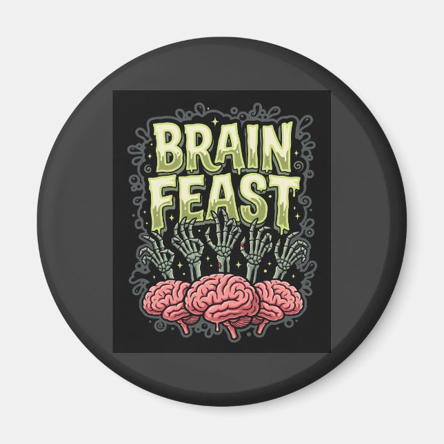 Halloween Hjärna Gästabud Zombie Händer Vektor Des Magnet (Framsidan)