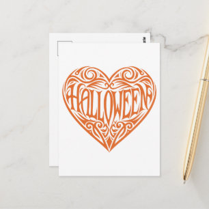 Halloween-hjärta, apelsinhjärta, högtid vykort