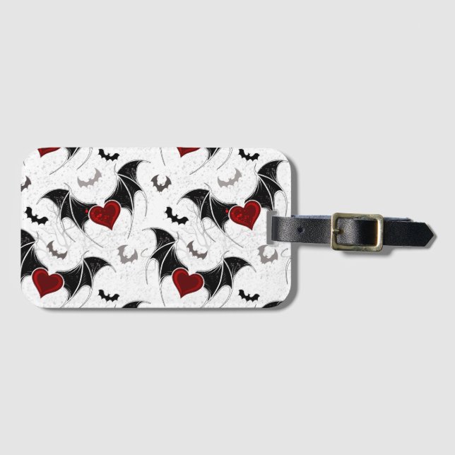 Halloween-hjärta med svart fladdermus vingar bagagebricka (Framsida horisontal)
