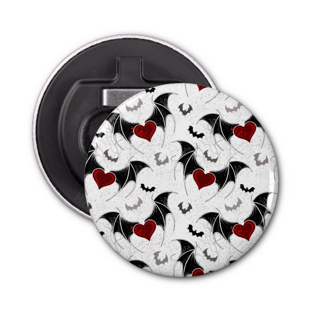 Halloween-hjärta med svart fladdermus vingar flasköppnare (Framsidan)