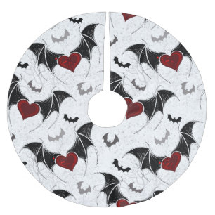 Halloween-hjärta med svart fladdermus vingar julgransmatta borstad polyester