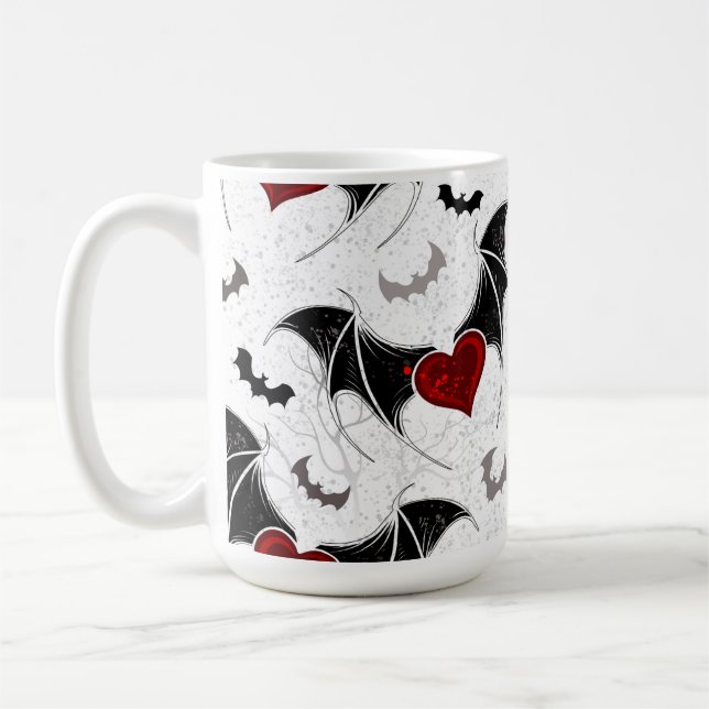 Halloween-hjärta med svart fladdermus vingar kaffemugg (Vänster)
