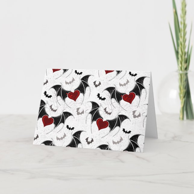 Halloween-hjärta med svart fladdermus vingar kort (Framsida)