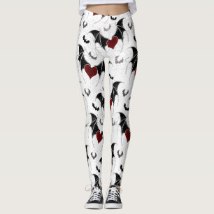 Halloween-hjärta med svart fladdermus vingar leggings