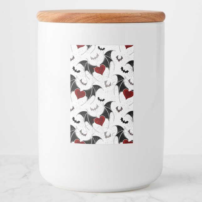 Halloween-hjärta med svart fladdermus vingar mat etikett (Framsida)