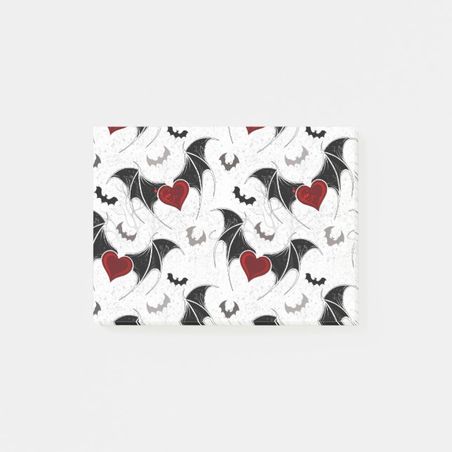 Halloween-hjärta med svart fladdermus vingar post-it block (Framsida)