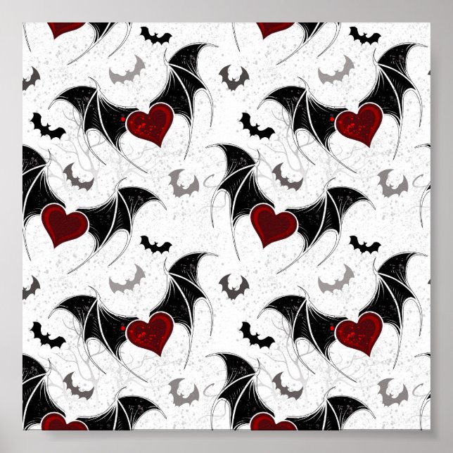 Halloween-hjärta med svart fladdermus vingar poster (Framsidan)