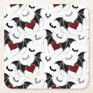 Halloween-hjärta med svart fladdermus vingar underlägg papper kvadrat