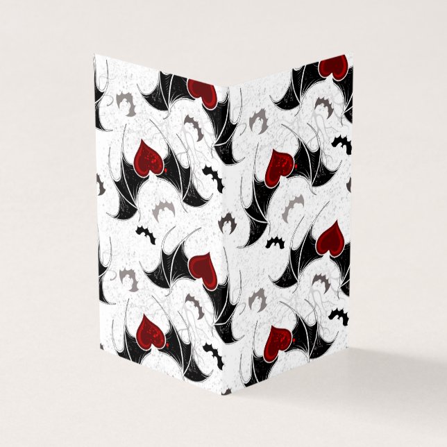 Halloween-hjärta med svarta fladdermusvingar kort (Utsida)