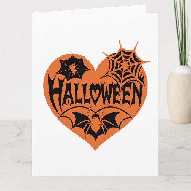 Halloween-hjärta, Orange hjärta form, Spindelnät Kort (Framsida)