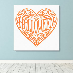 Halloween-hjärta, Orange Hjärta, Högtid Canvastryck