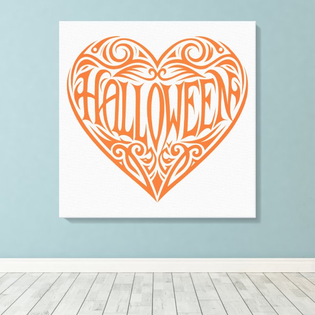 Halloween-hjärta, Orange Hjärta, Högtid Canvastryck (Insitu (trägolv))
