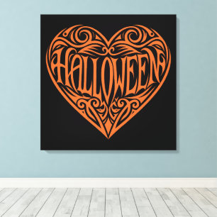 Halloween-hjärta, Orange hjärta, Högtid Canvastryck