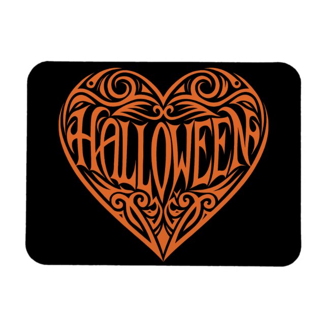 Halloween-hjärta, Orange Hjärta, Högtid Magnet (Horisontell)