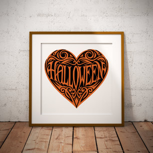 Halloween-hjärta, Orange hjärta, Högtid Poster