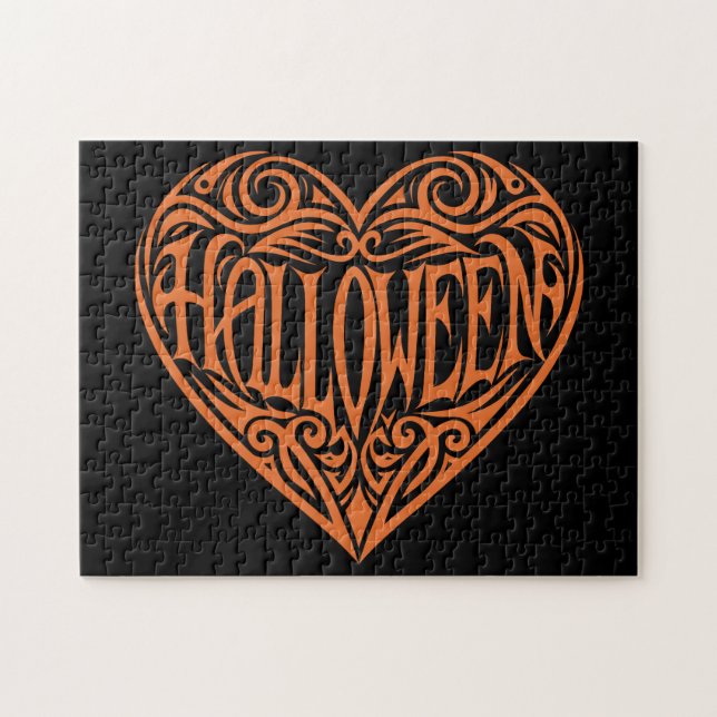 Halloween-hjärta, Orange hjärta, Högtid Pussel (Horisontell)