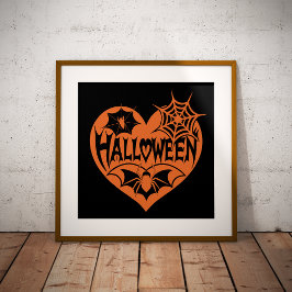Halloween-hjärta, Orange hjärta, Spindelnät Poster