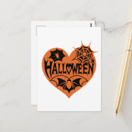 Halloween-hjärta, Orange hjärta, Spindelnät Vykort