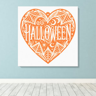 Halloween-hjärta, Orange hjärtform, Högtid Canvastryck