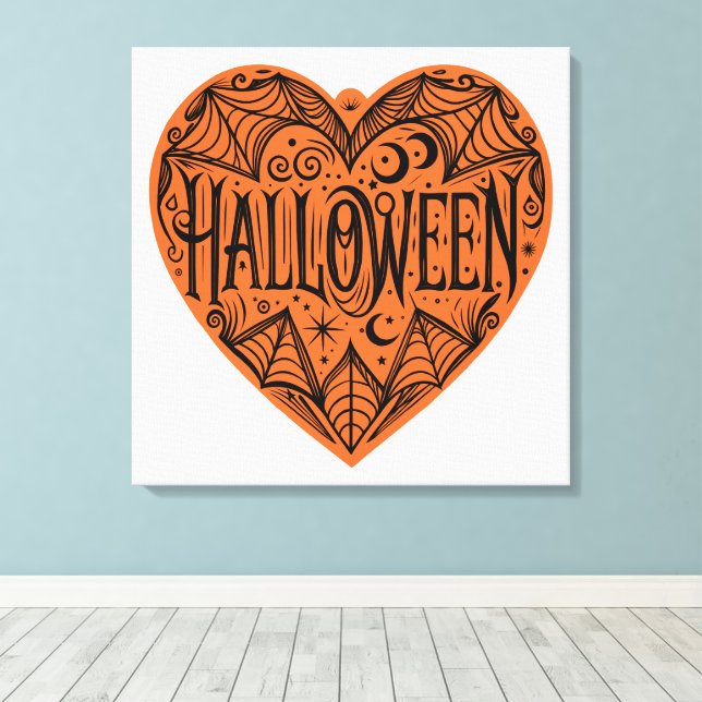 Halloween-hjärta, Orange hjärtform, Högtid Canvastryck (Insitu (trägolv))