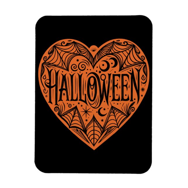 Halloween-hjärta, Orange hjärtform, Högtid Magnet (Vertikal)