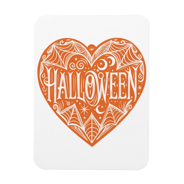 Halloween-hjärta, Orange hjärtform, Högtid Magnet (Vertikal)