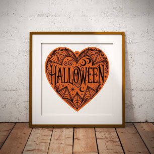 Halloween-hjärta, Orange hjärtform, Högtid Poster