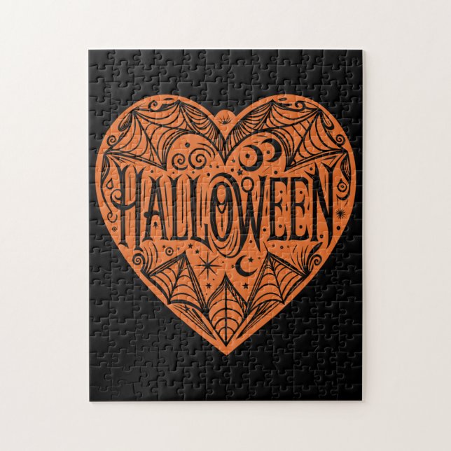Halloween-hjärta, Orange hjärtform, Högtid Pussel (Vertikal)