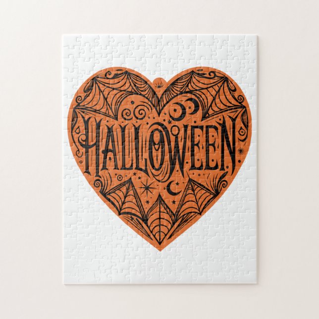 Halloween-hjärta, Orange hjärtform, Högtid Pussel (Vertikal)